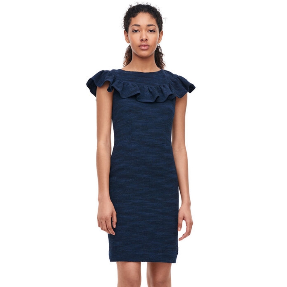 EUC - Rebecca Taylor Stretch Tweed Ruffle Dress